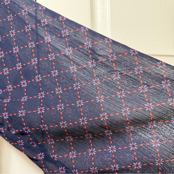 XXL Draper James Navy and Red Geometric Pattern Smocked Top, Sheer Sleeve, NWT - Picture 8 of 13